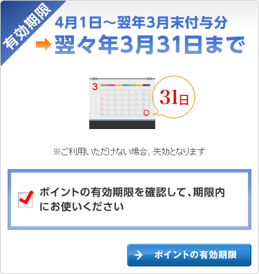有効期限 4月1日〜翌年3月末付与分翌々年3月31日まで