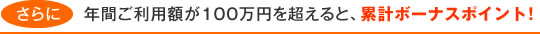 さらに 年間ご利用額が100万円を超えると、累計ボーナスポイント!