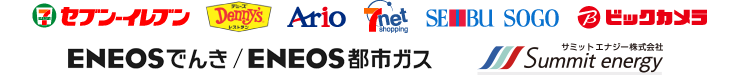 セブン‐イレブン/デニーズ/Ario/7net shopping/SEIBU SOGO/ビックカメラ/ENEOSでんき/ENEOS都市ガス/サミットエナジー