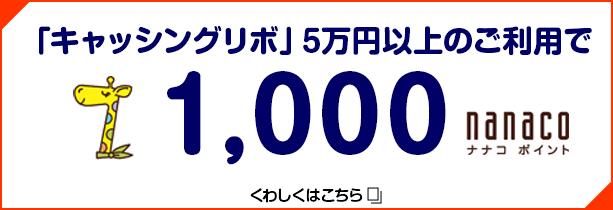 「キャッシングリボ」5万円以上のご利用で1,000nanacoポイント 詳しくはこちら